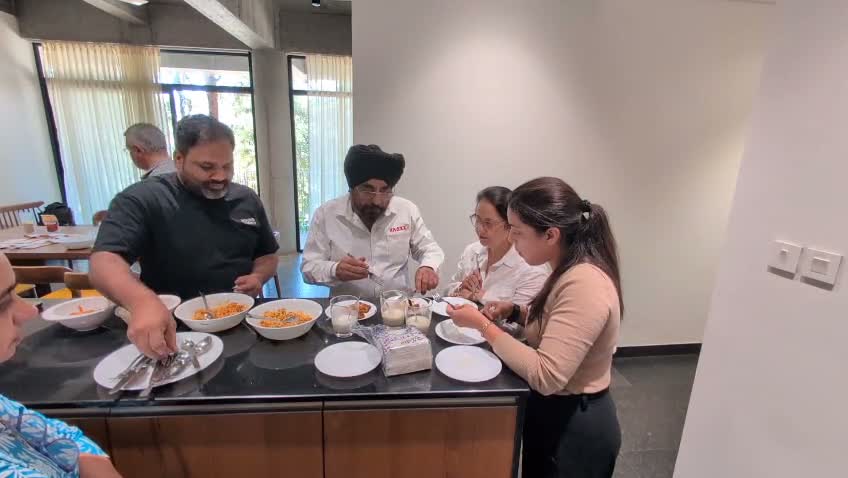 Knoxx technical team and customer representatives tasting and assessing development samples together during a co-creation session.