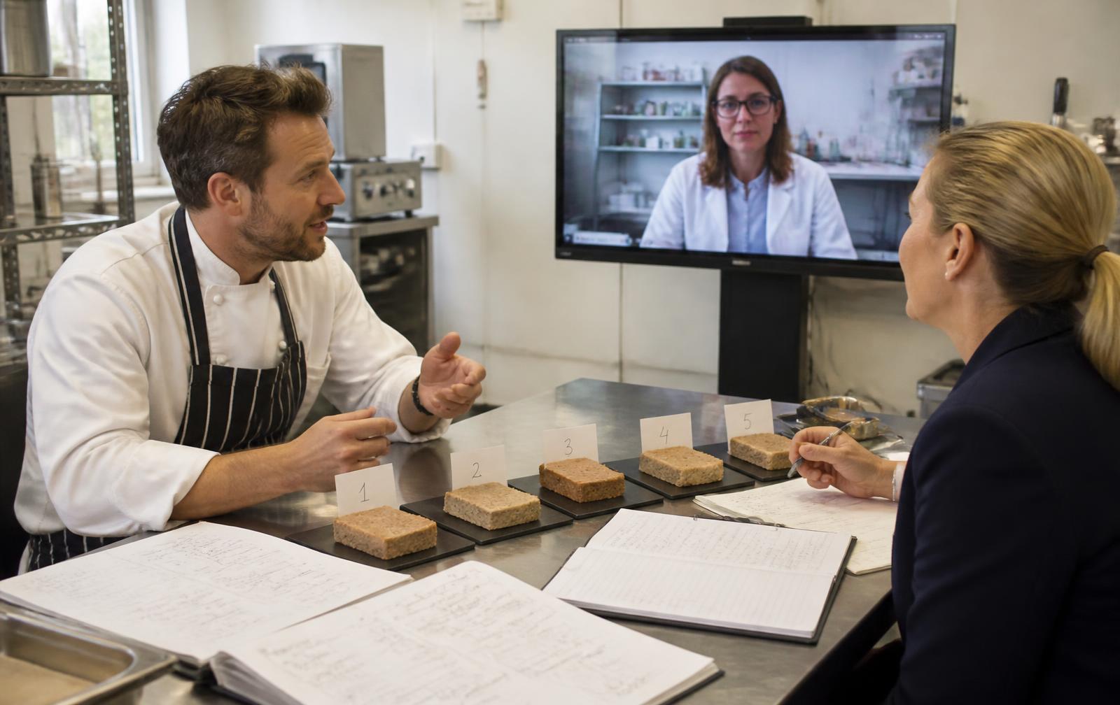 Customer and food scientist working together across development locations