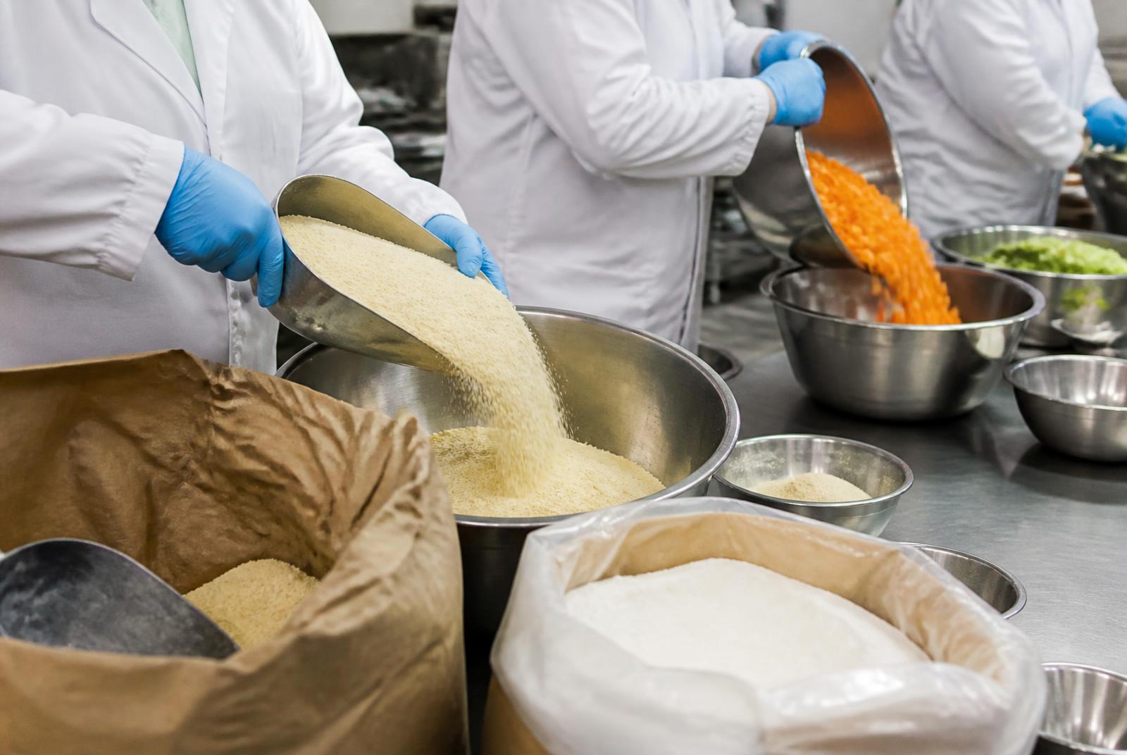 Ingredient handling and prepared food inside a commercial manufacturing environment