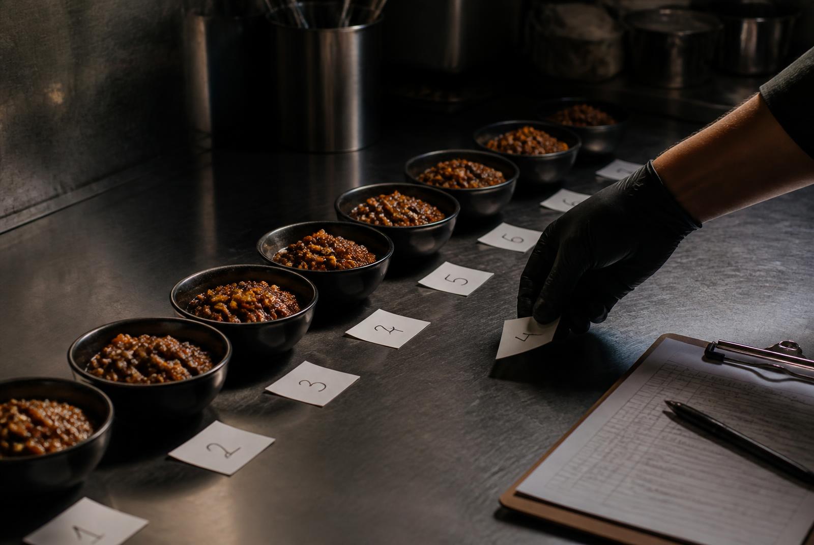 Numbered food prototypes compared side by side during application development
